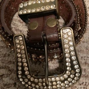 Genuine leather cocoa color studded belt